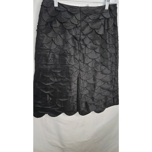 Rickie Freeman Teri Jon Black Silk Scalloped Knee Length Women's Skirt Size 6 - Picture 8 of 12